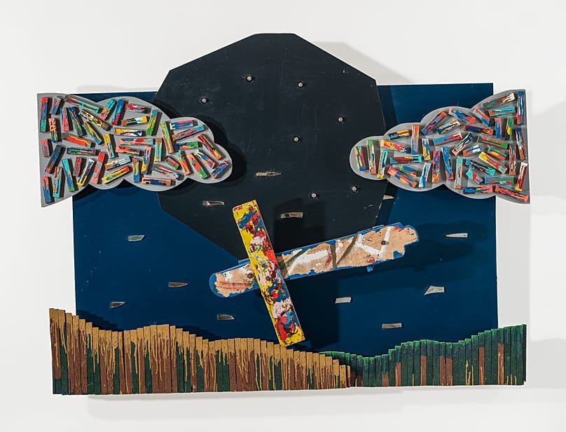 Νυχτερινή πτήση, 1983 140 x 189 x 20,5 εκ., ξύλο, λάδι, φωτάκια