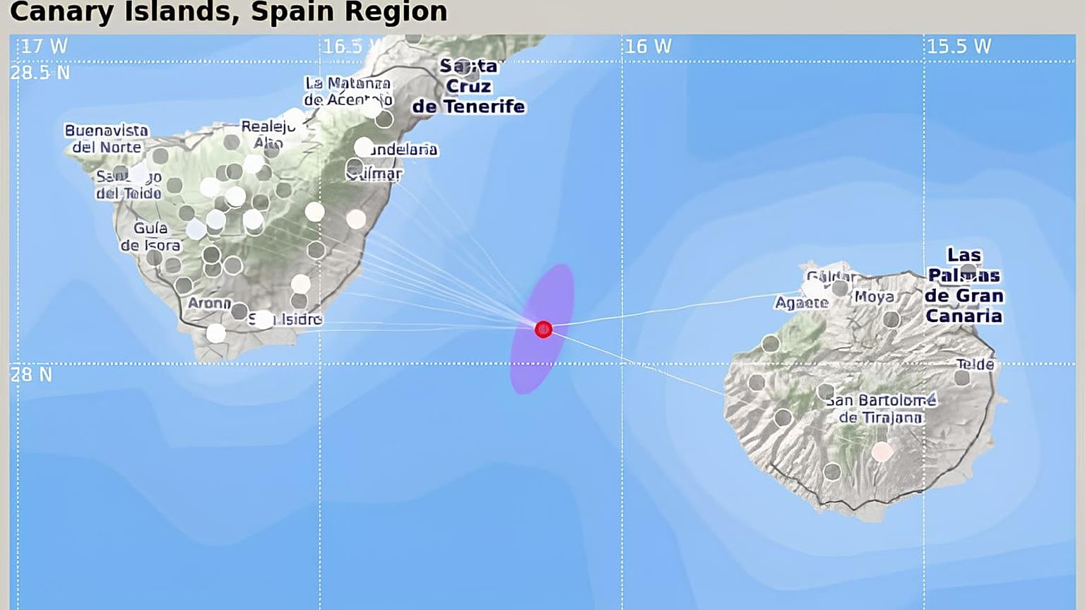Imagen sobre el terremoto registrado en Canarias este jueves 26 de febrero de 2026.