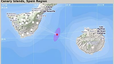 Imagen sobre el terremoto registrado en Canarias este jueves 26 de febrero de 2026.