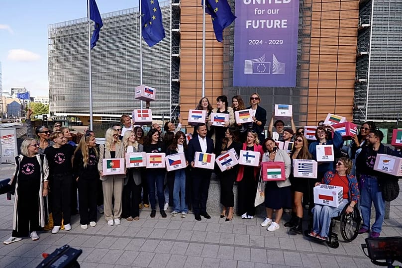 "My Voice, My Choice" signatories in front of the European Commission in Brussels, Belgium. September, 2025.