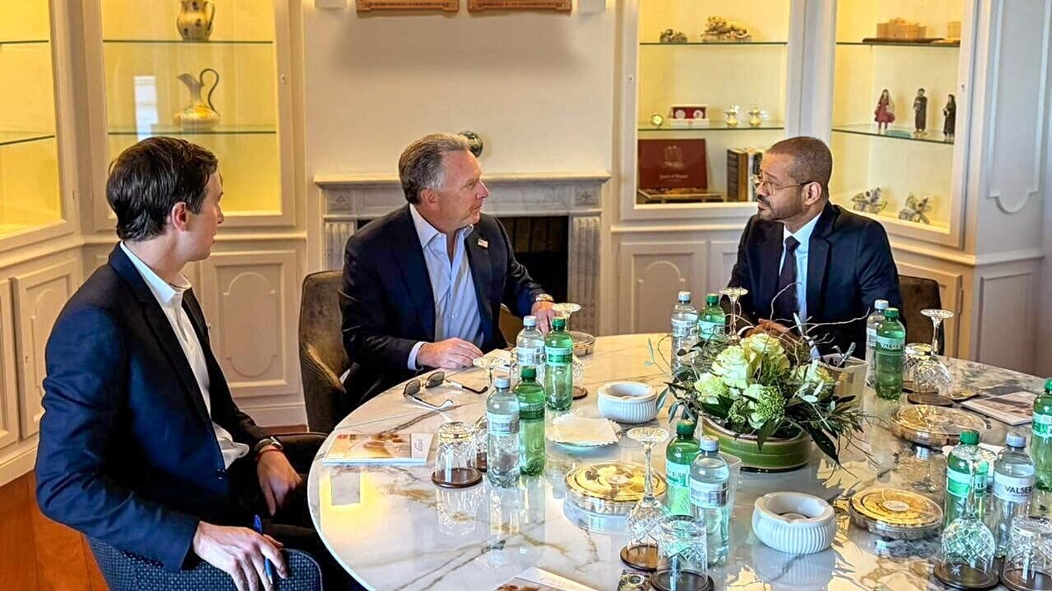 Oman's Minister of Foreign Affairs Sayyid Badr bin Hamad Al Busaidi with White House special envoy Steve Witkoff and Jared Kushner, as part of the ongoing Iran-US talks.