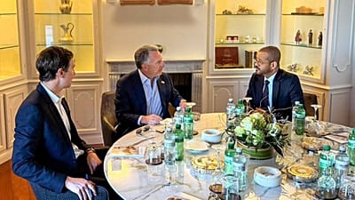 Oman's Minister of Foreign Affairs Sayyid Badr bin Hamad Al Busaidi with White House special envoy Steve Witkoff and Jared Kushner, as part of the ongoing Iran-US talks.