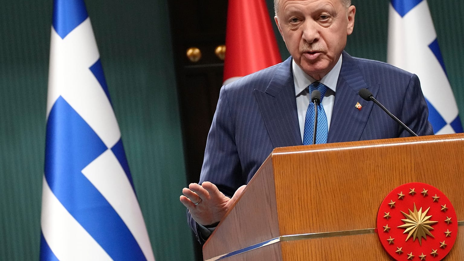 Ο Ρετζέπ Ταγίπ Ερντογάν στις κοινές δηλώσεις μετά την συνάντηση με τον Κυριάκο Μηστοτάκη στην Άγκυρα στιος 11 Φεβρουαρίου 2026