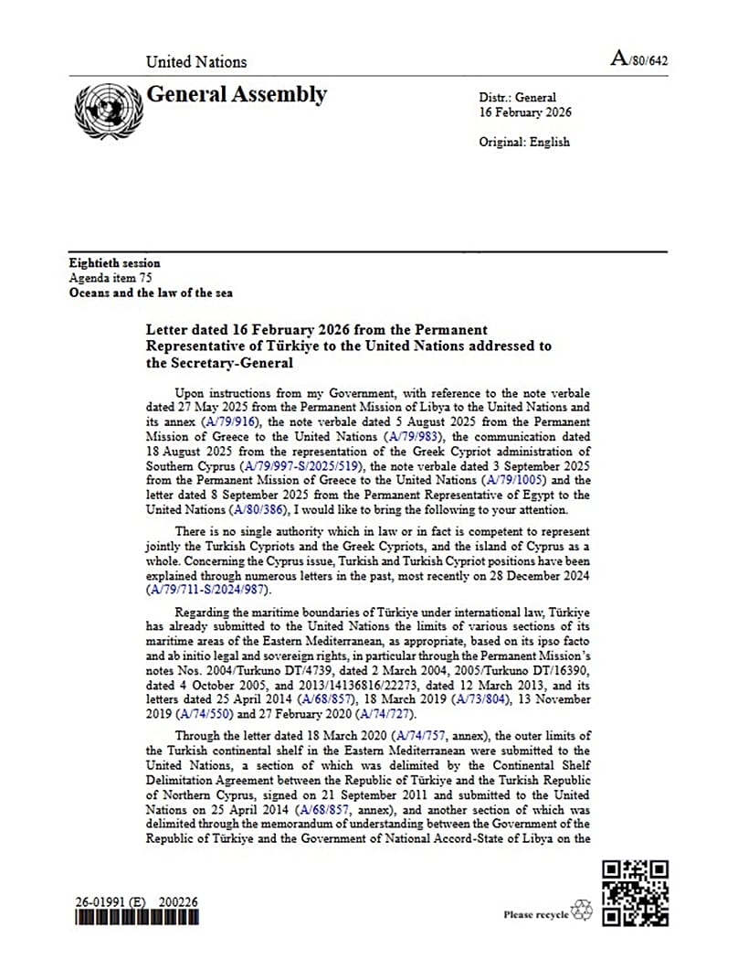 Η επιστολή της Τουρκίας στον ΟΗΕ