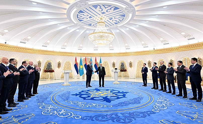 Tokayev awarded Vucic with the Golden Eagle Order