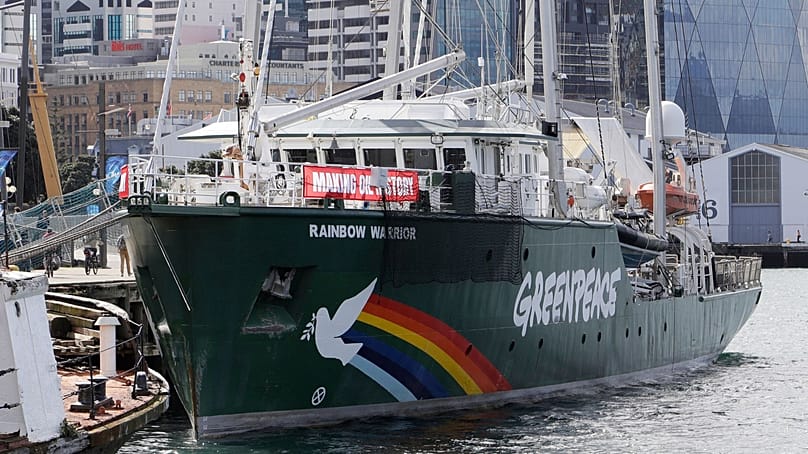 FILE In this Friday Sept. 28, 2018 photo, the Greenpeace flagship the Rainbow Warrior is docked in Wellington, New Zealand. 