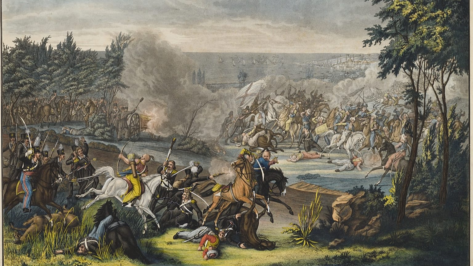 Johann Lorenz II Rugendas (1775-1826) (σχεδιαστής) Σκηνή από την πολιορκία του Μεσολογγίου, Μάιος 1825 Επιχρωματισμένη ακουατίντα Μουσείο Μπενάκη ΓΕ_26348