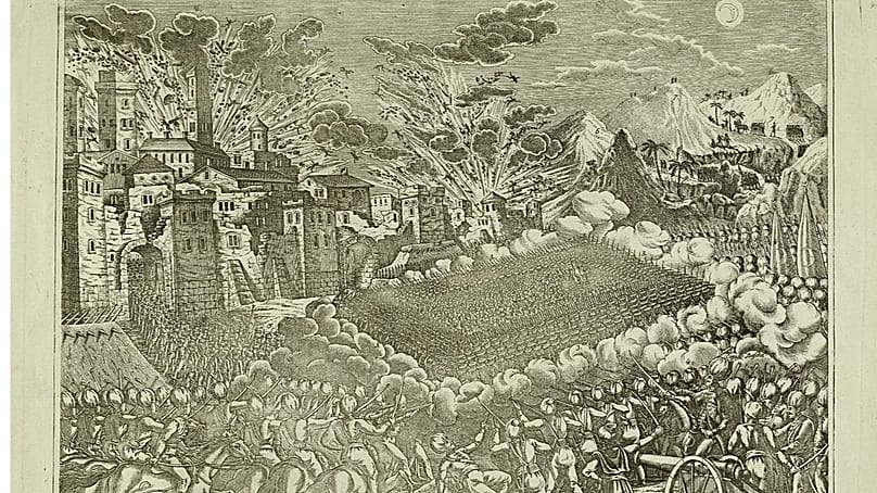 Ι. Α. Dusch (χαράκτης) Ακριβής και αληθής απεικόνιση της εξόδου της ελληνικής φρουράς από το φρούριο Μεσολογγίου, το οποίο τη νύχτα της 25ης προς 26η Απριλίου 1826 αλώθηκε 