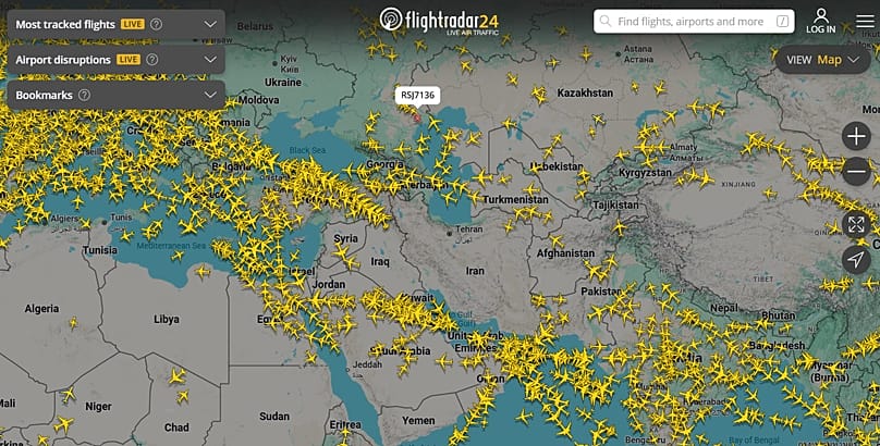 Luftraumräumung kommerzieller Flugzeuge nach Angriffen der USA und Israel im Iran.