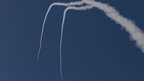 FILE: Two Iron Dome missiles launched near the city of Ashdod, Israel 