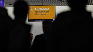 Bir terminaldeki ekranda Lufthansa Group'un logosu görülüyor.