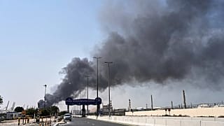 Smoke rises after an Iranian drone attack in the port area of Dubai, 1 March, 2026