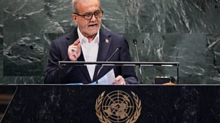 الرئيس الإيراني مسعود بزشكيان يخاطب الدورة الـ80 للجمعية العامة للأمم المتحدة، يوم الأربعاء 24 سبتمبر 2025