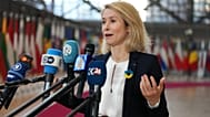 European Union foreign policy chief Kaja Kallas speaks with the media as she arrives for a meeting of EU foreign ministers at the European Council building in Brussels, Monday