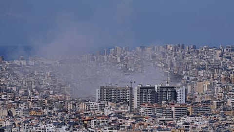 Smoke rises from Israeli airstrikes on Dahiyeh, a southern suburb of Beirut, 2 March 2026