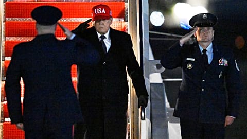 FILE: US President Donald Trump arrives on Air Force One at Joint Base Andrews, MD, 1 March 2026