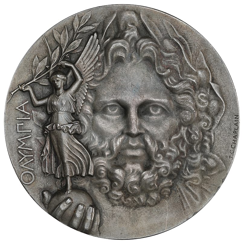 The principal design of the coin depicts the head of the Greek god Zeus
