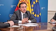 El ministro de Asuntos Exteriores de España, José Manuel Albares Bueno, en una reunión tras la escalada en las tensiones en Oriente Medio.