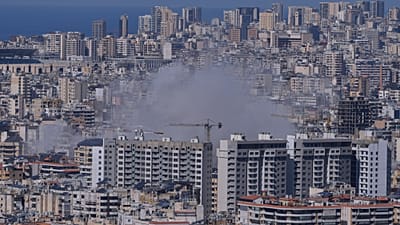 Smoke rises from Israeli airstrikes on Dahiyeh, a southern suburb of Beirut, Lebanon, Monday, March 2, 2026.