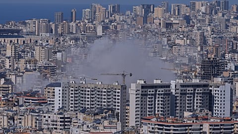 Smoke rises from Israeli airstrikes on Dahiyeh, a southern suburb of Beirut, Lebanon, Monday, March 2, 2026.