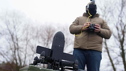 The military prepares an interception drone from the company "General Cherry" before a flight in the polygon in Ukraine on 4 December 2025.