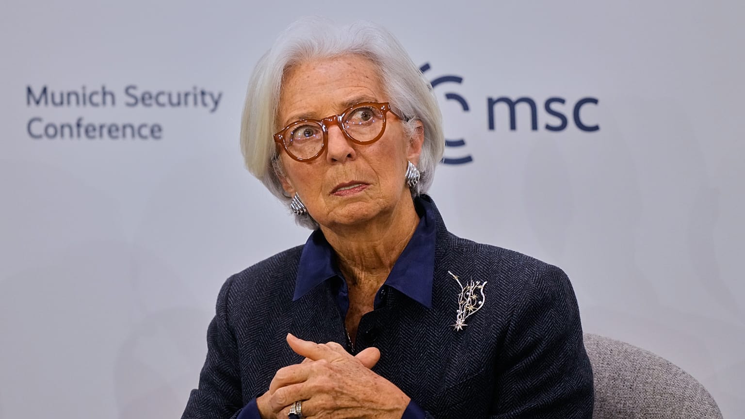 La presidenta del Banco Central Europeo, Christine Lagarde, habla durante la Conferencia de Seguridad de Múnich, Alemania, el domingo 15 de febrero de 2026