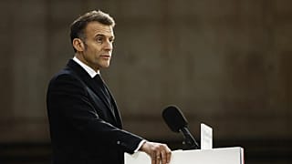 French President Emmanuel Macron delivers a speech next to the submarine 'Le Temeraire' at a Navy base in Crozon, 2 March, 2026