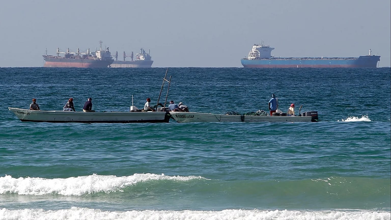 Oil tankers south of the Strait of Hormuz off the town of Ras Al Khaimah in the United Arab Emirates.