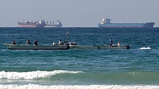 Oil tankers south of the Strait of Hormuz off the town of Ras Al Khaimah in the United Arab Emirates.