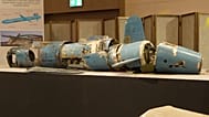 Iranian missile and drone debris displayed at the UAE government press briefing in Abu Dhabi, United Arab Emirates. Tuesday 3 March, 2026.