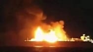 The Russian ship on fire off Malta in the southern Mediterranean on Tuesday