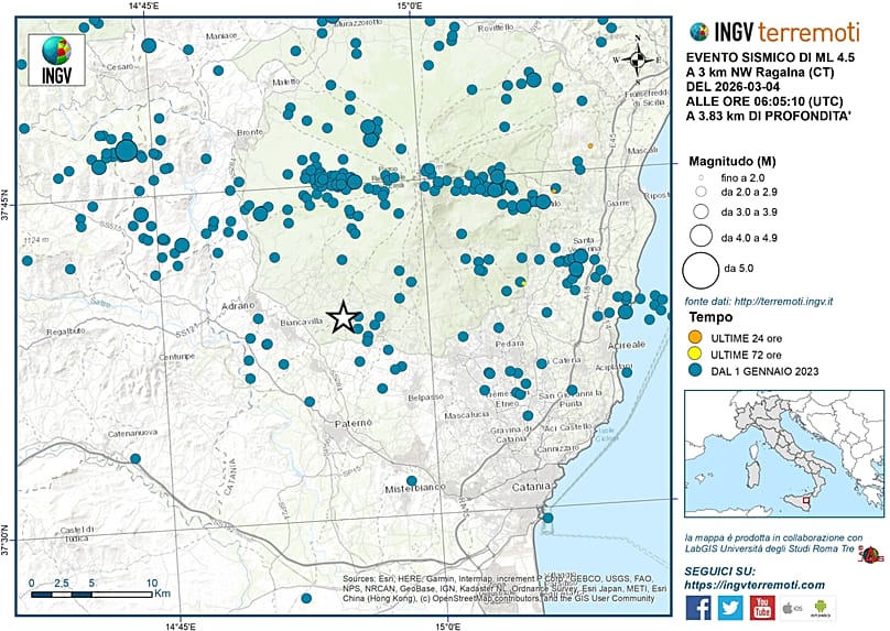 La mappa dello sciame sismico pubblicata dall'INGV
