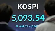 A screen shows the Korea Composite Stock Price Index (KOSPI) at the Korea Exchange in Seoul, South Korea, Wednesday, 4 March 2026
