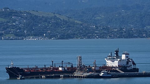 An oil tanker is docked at the Chevron Richmond refinery in Richmond, California. 3 March 2026.