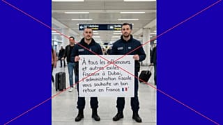 Image of French border guards holding sign for individuals landing from Dubai