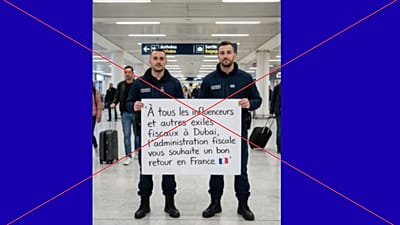 Image of French border guards holding sign for individuals landing from Dubai