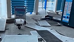 Zniszczenia na międzynarodowym lotnisku w Nachiczewanie, do których doszło w wyniku ataku dronów przeprowadzonego przez Iran na eksklawę Nachiczewan w Azerbejdżanie, 5.03.2026
