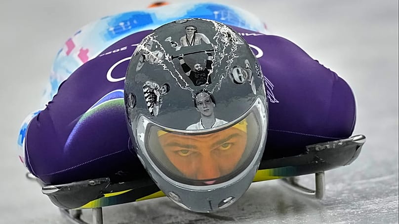 Heraskewytsch am 9. Februar 2026, in Cortina d'Ampezzo, Italien, beim Training für das Skeleton der Männer bei den Olympischen Winterspielen 2026