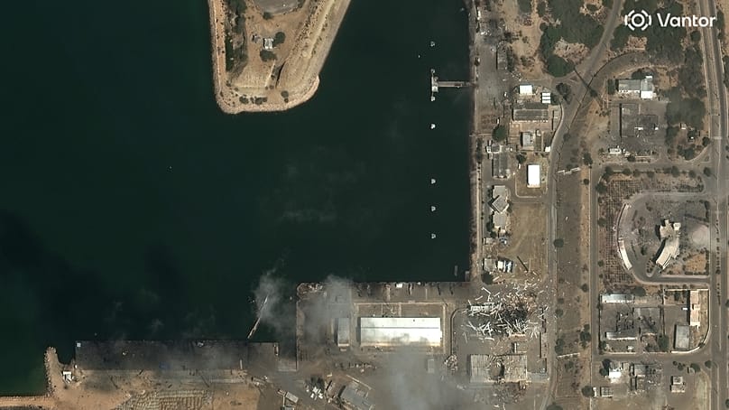 This satellite image provided by Vantor shows a view of damaged Konarak Naval base in Iran on Wednesday, March 4, 2026.