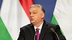 Ungarns Premierminister Viktor Orbán spricht auf einer Pressekonferenz mit US-Außenminister Marco Rubio in Budapest, 16. Februar 2026.