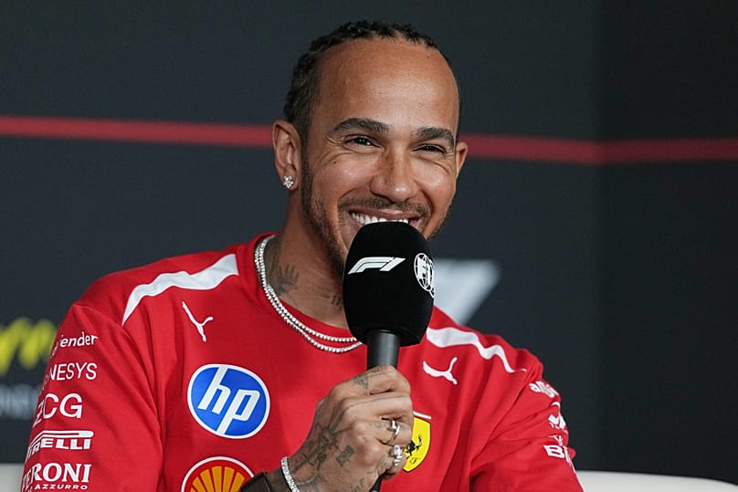 Ferrari driver Lewis Hamilton speaks to the press ahead of the Australian Grand Prix in Melbourne, Australia, 2026.