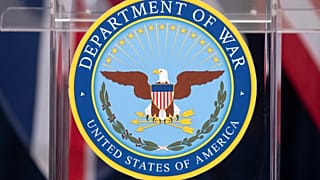 The seal is seen on a podium at the Pentagon, Wednesday, Dec. 10, 2025, in Washington, before Defense Secretary Pete Hegseth speaks