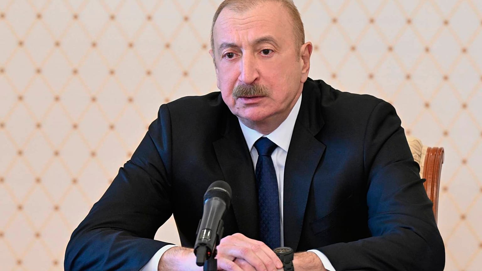 Ο Πρόεδρος του Αζερμπαϊτζάν Ιλχάμ Αλίγιεφ προεδρεύει συνεδρίασης του Συμβουλίου Ασφαλείας στο Μπακού του Αζερμπαϊτζάν, την Πέμπτη 5 Μαρτίου 2026.