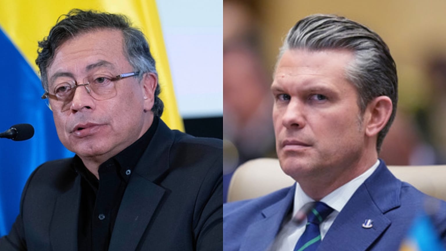 ARCHIVO: Gustavo Petro y Pete Hegseth, en distintas imágenes tomadas en marzo de 2026.