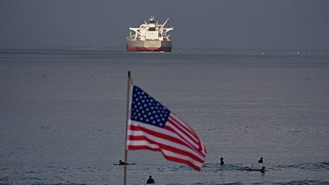 FILE. Oil tanker navigating near the coast of California.