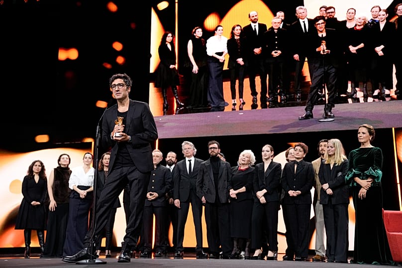 Director Ilker Catak addresses the audience after accepting the Golden Bear for best film for 'Yellow Letters' - 21 Feb 2026