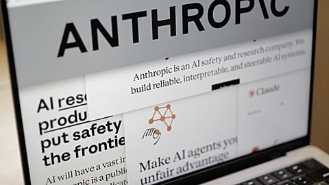 Pages from the Anthropic website and the company's logo are displayed on a computer screen in New York on Thursday, Feb. 26, 2026. 