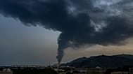 Large fire and plume of smoke is visible after, according to the authorities, debris of an Iranian intercepted drone hit the Fujairah oil facility, UAE. 3 March 2026