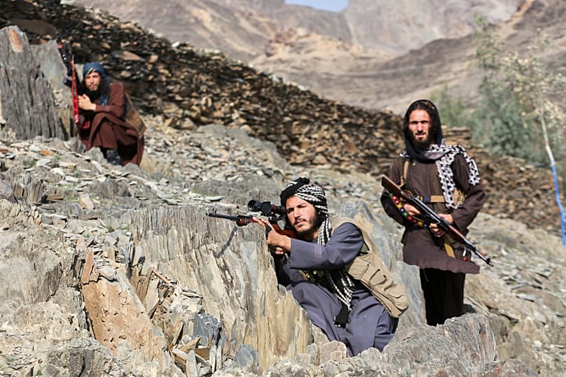 Afghan Taliban soldiers on the Afghan side of the Torkham border crossing with Pakistan, 27 February, 2026