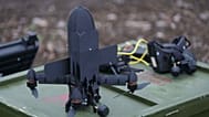 An interceptor drone of "General Cherry" company stands on a box before flight at the polygon in Ukraine, on Dec. 4, 2025. 